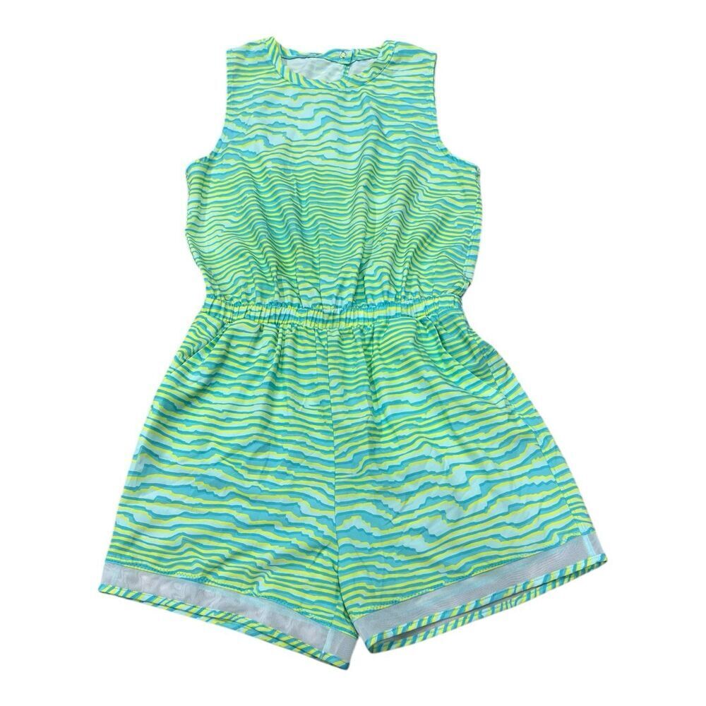 Zella Girl Green Wave Sleeveless Kids' Getaway Short Romper XL